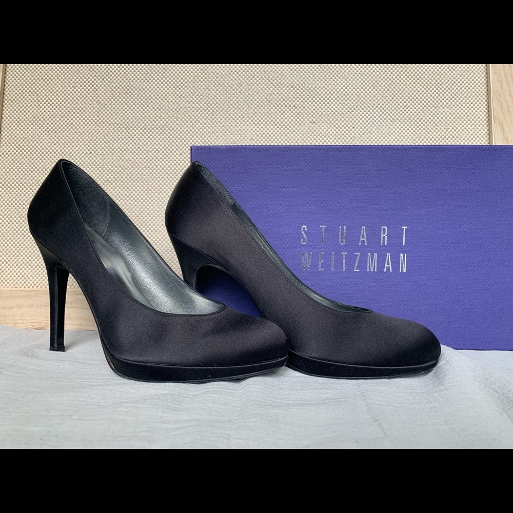Stuart Weitzman Black Satin Pumps